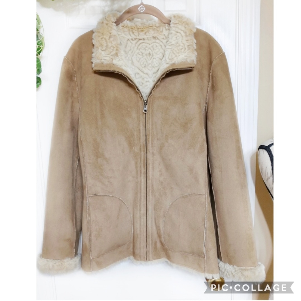 Coldwater Creek Reversible Tan & Cream Coat Size … - image 5